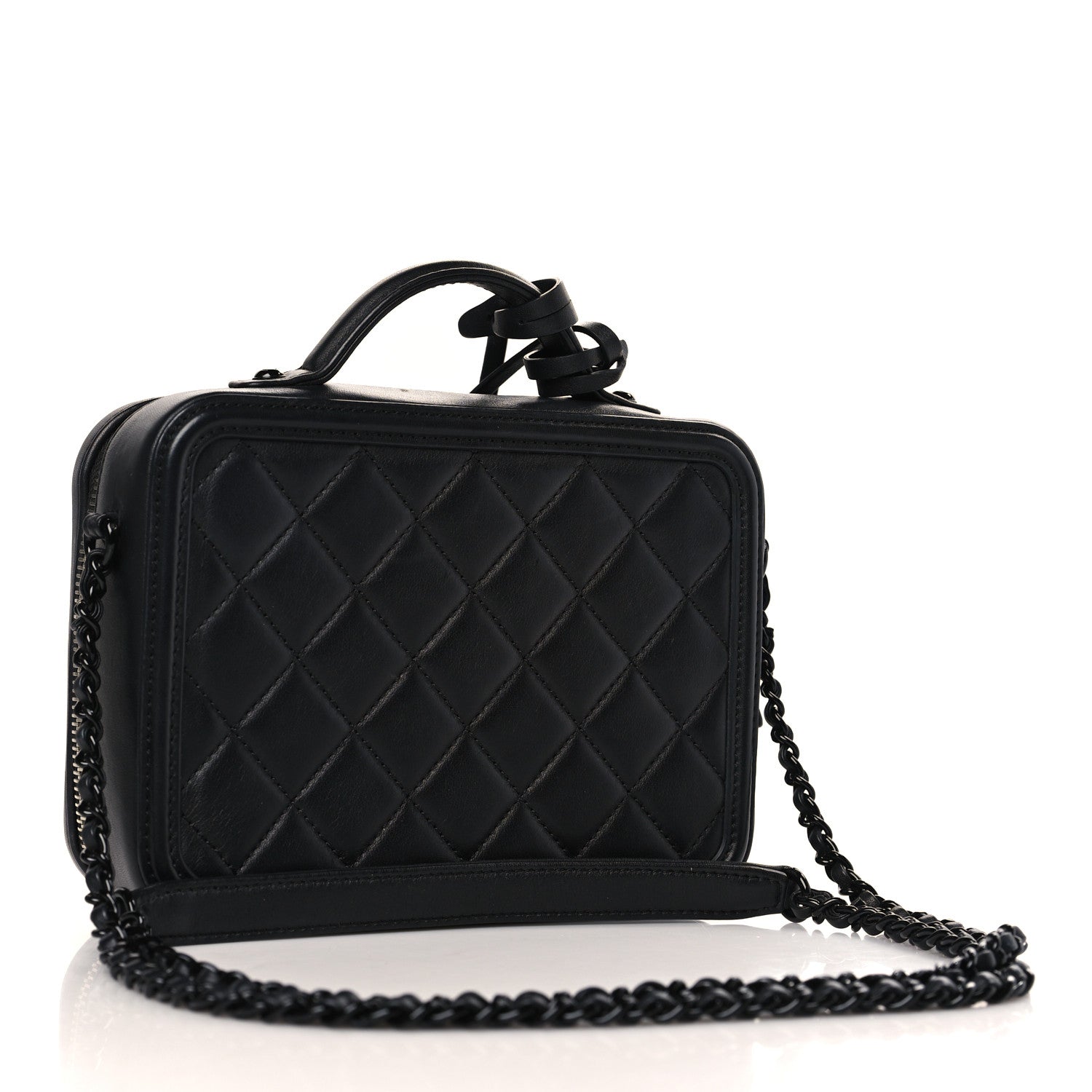 Chanel Lambskin Quilted Small CC Filigree Vanity Case Black 3 of 9