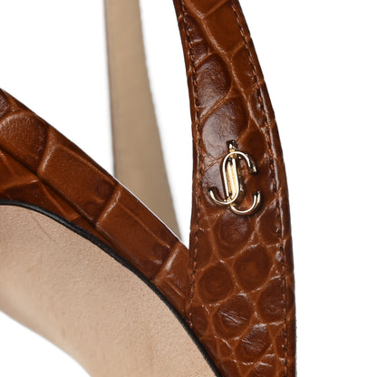 Jimmy Choo Calfskin Crocodile Embossed Thandi 65 Slingback Pumps 37 Cuoio 8 of 9