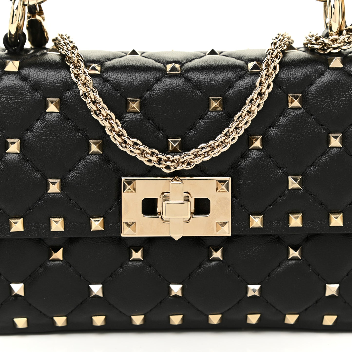 Lambskin Small Rockstud Spike Shoulder Bag Black