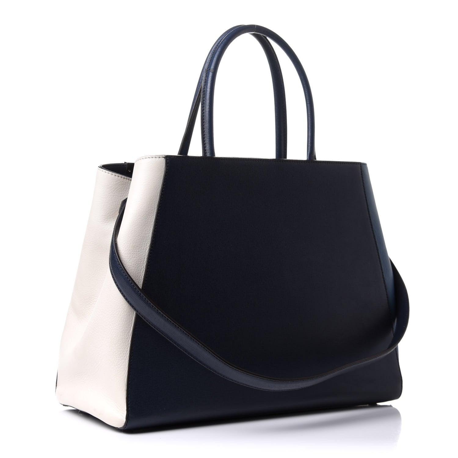 Fendi Vitello Elite Colorblock Regular 2Jours Tote Blackboard Cobalto White 4 of 13