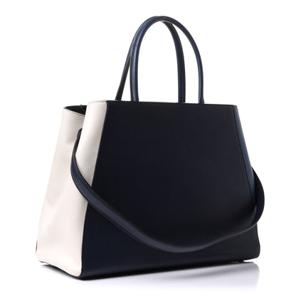 Fendi Vitello Elite Colorblock Regular 2Jours Tote Blackboard Cobalto White 4 of 13