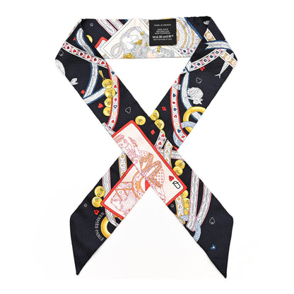 Hermes Silk Dame de Coeur Twilly Black Rouge Or 1 of 5