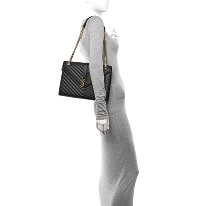 Saint Laurent Grain De Poudre Matelasse Chevron Large Monogram Satchel Black 2 of 10