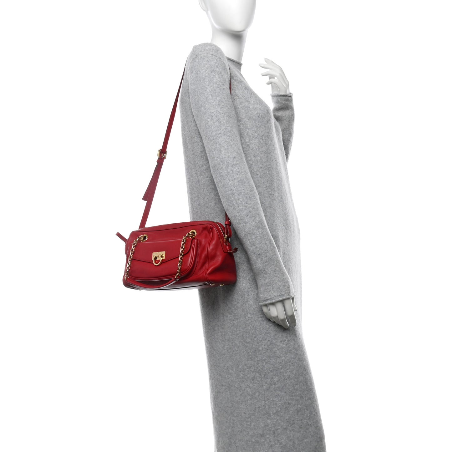 Calfskin Gancini Shoulder Bag Red