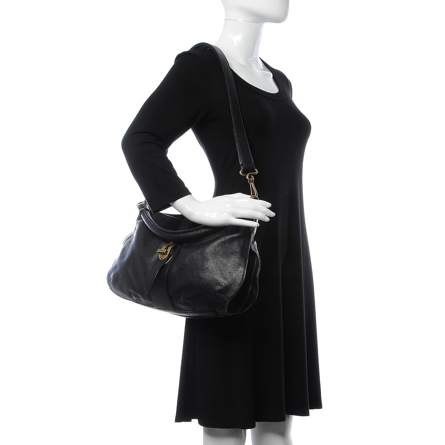 Grainy Calfskin Medium Creighton Hobo Black