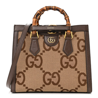 Gucci Monogram Jumbo GG Textured Dollar Calfskin Small Diana Tote Bag Camel Ebony New Acero 1 of 12