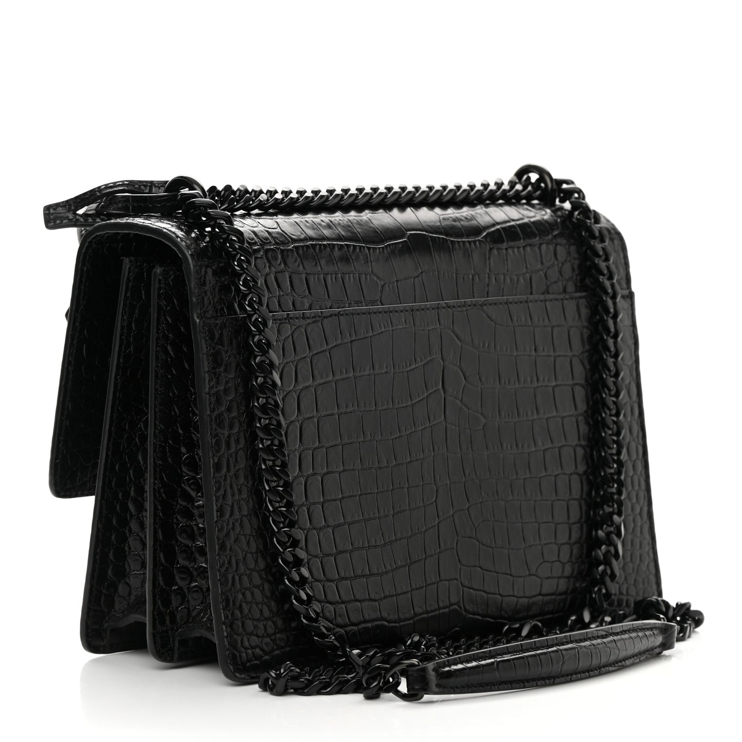 Calfskin Crocodile Embossed Medium Monochrome Monogram Sunset Black