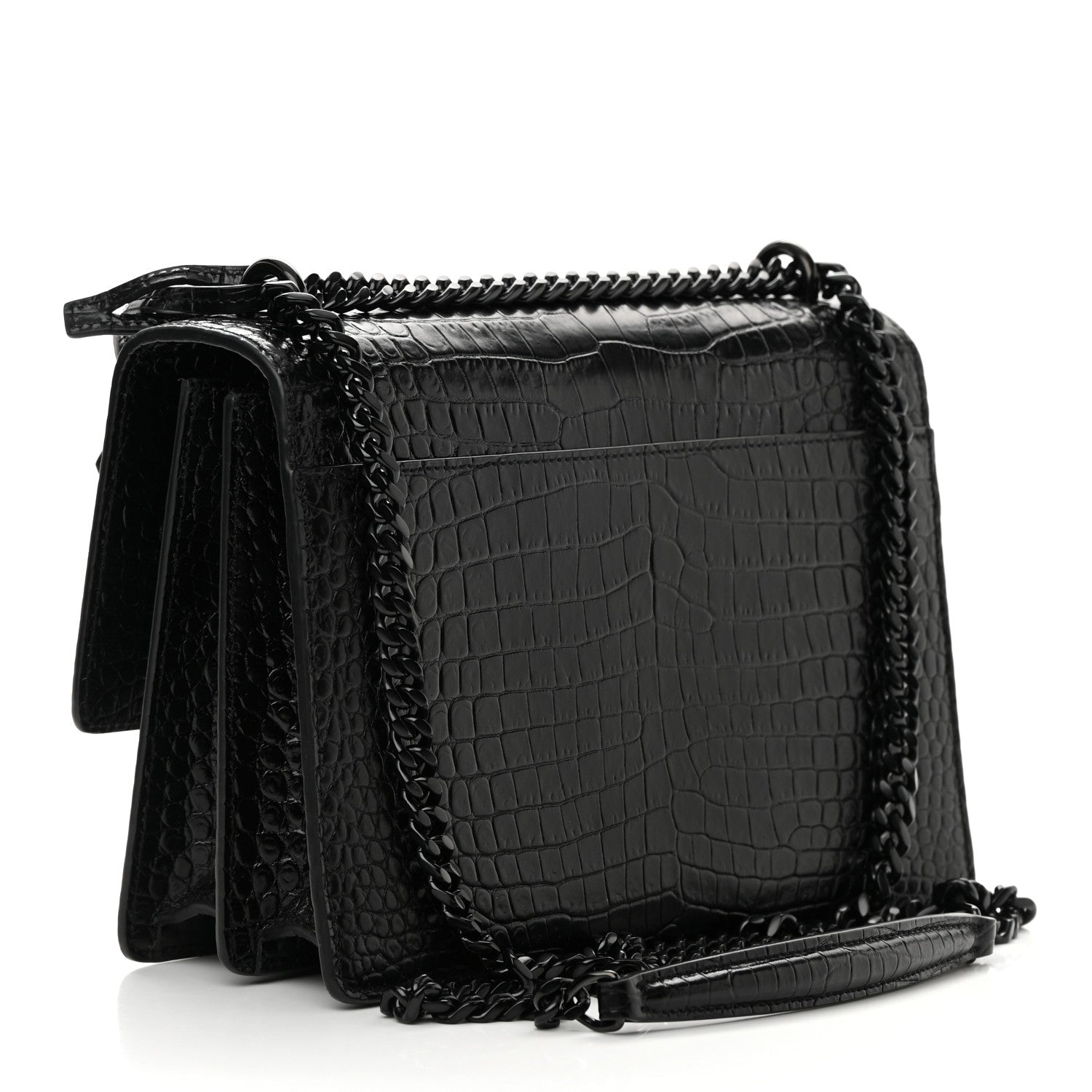 Saint Laurent Calfskin Crocodile Embossed Medium Monochrome Monogram Sunset Black 3 of 15