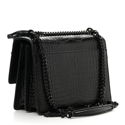 Saint Laurent Calfskin Crocodile Embossed Medium Monochrome Monogram Sunset Black 3 of 15