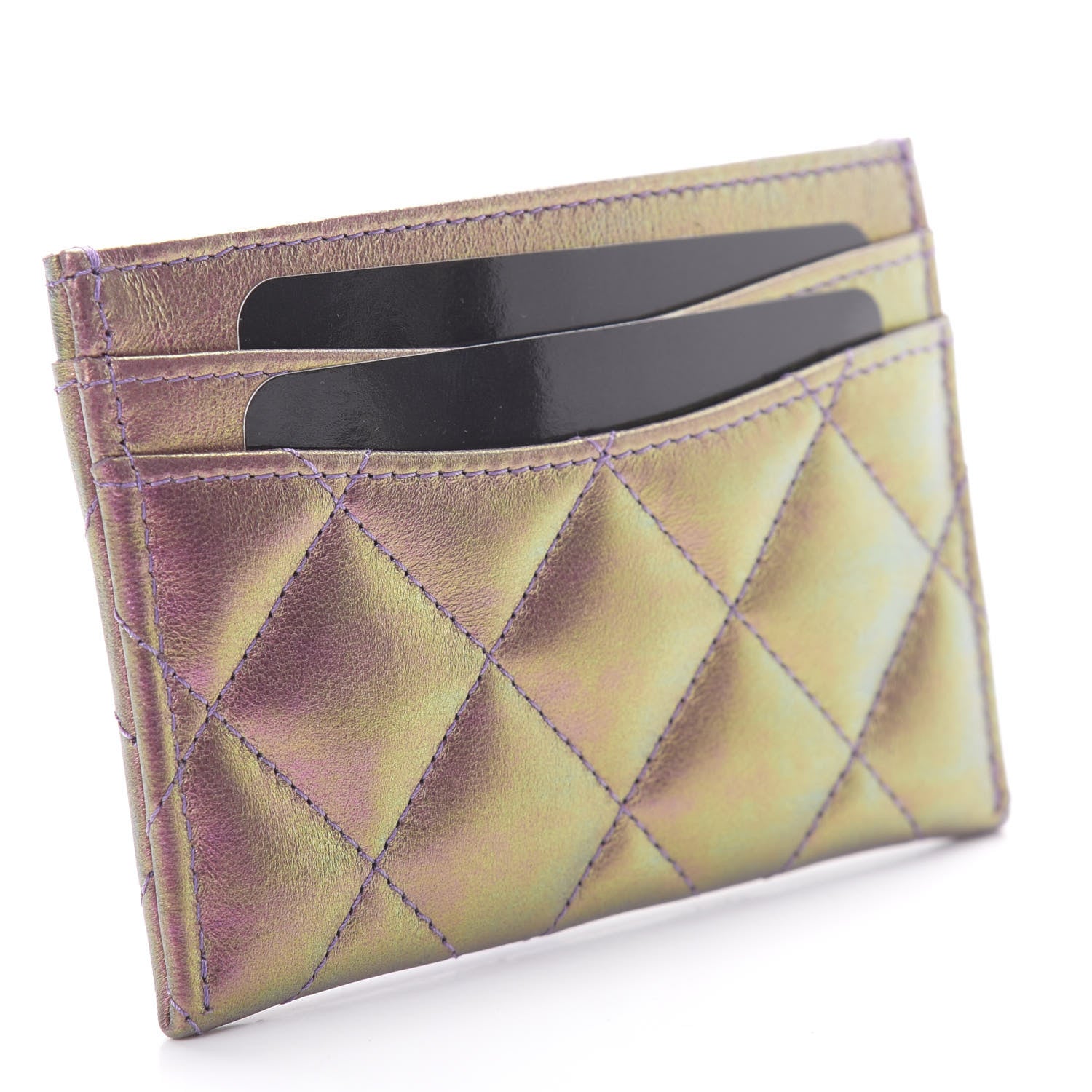 Chanel Iridescent Lambskin Quilted Card Holder Purple 3 of 9