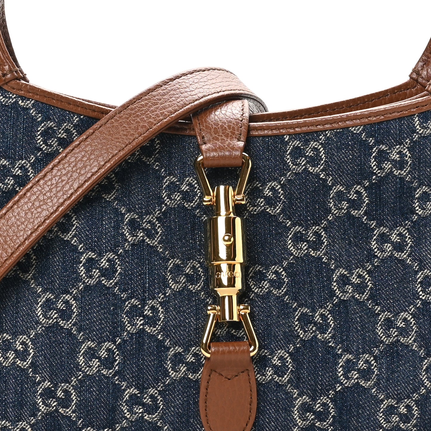 New Denim GG Monogram Calfskin Small Jackie 1961 Hobo Blue Tea Cuir
