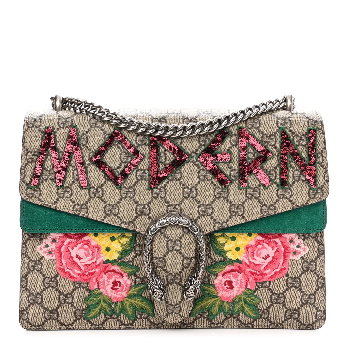 GG Supreme Monogram Embroidered Medium Dionysus Shoulder Bag Emerald