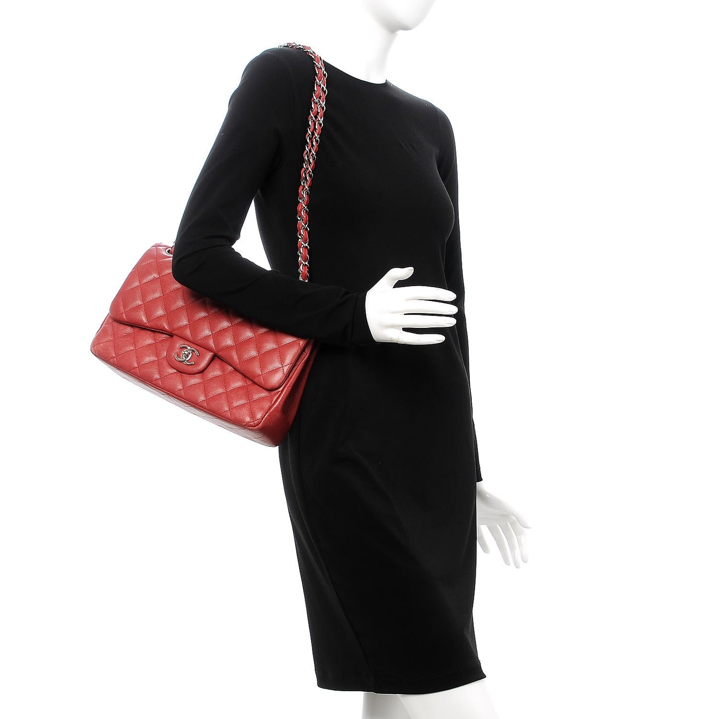 Caviar Quilted Jumbo Double Flap Red