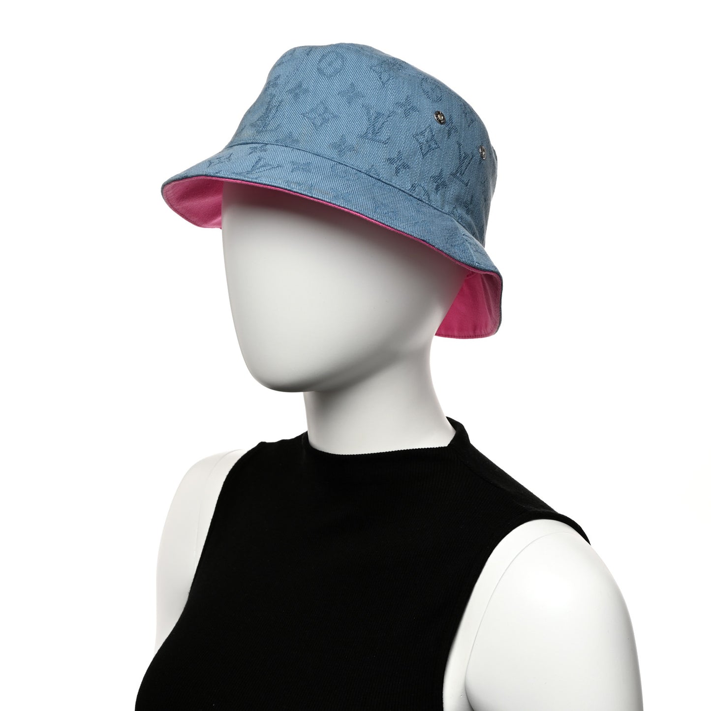 Monogram Denim Reversible Bucket Hat 58 Blue Pink