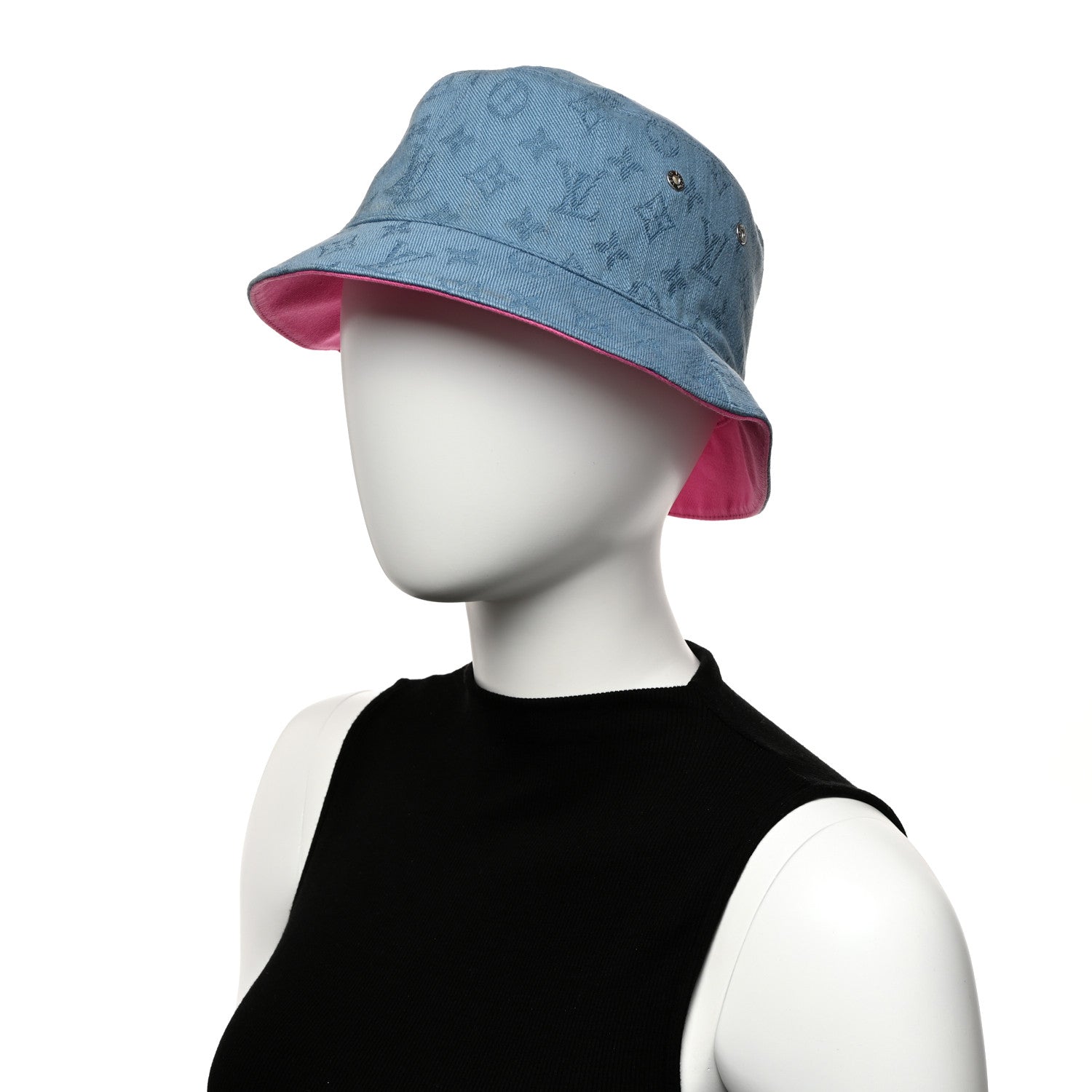 Louis Vuitton Monogram Denim Reversible Bucket Hat 58 Blue Pink 8 of 15