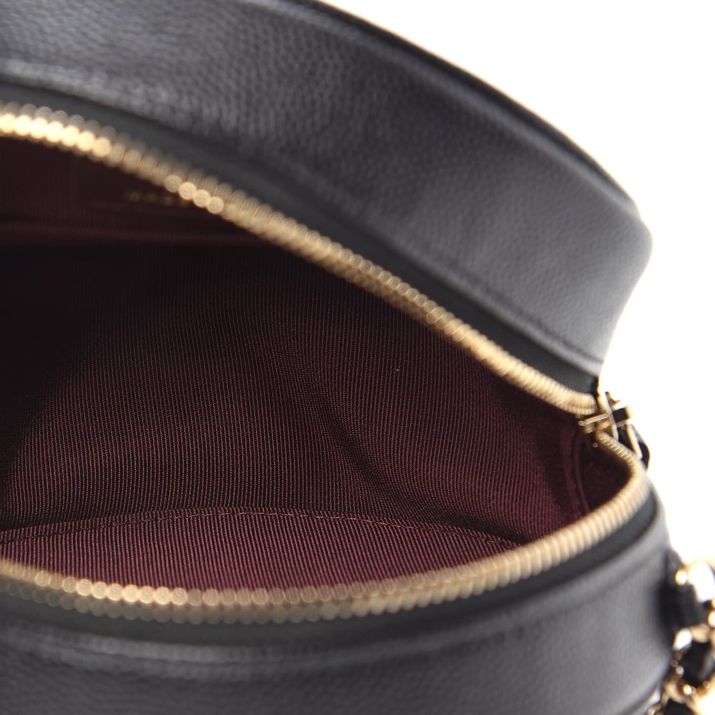 Caviar Quilted Round Clutch With Chain Black