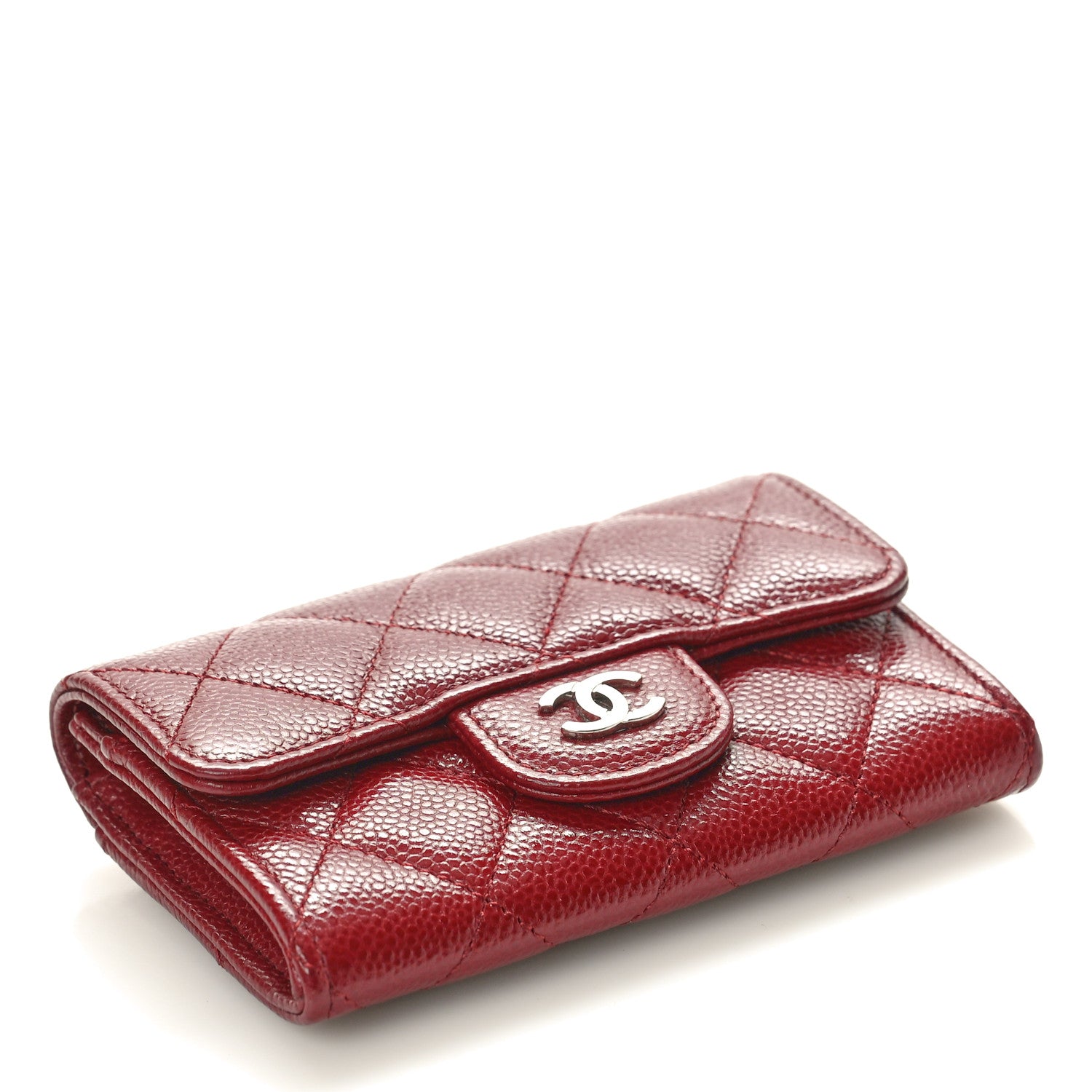 Chanel Caviar Quilted Flap Card Holder Wallet Burgundy 3 of 8