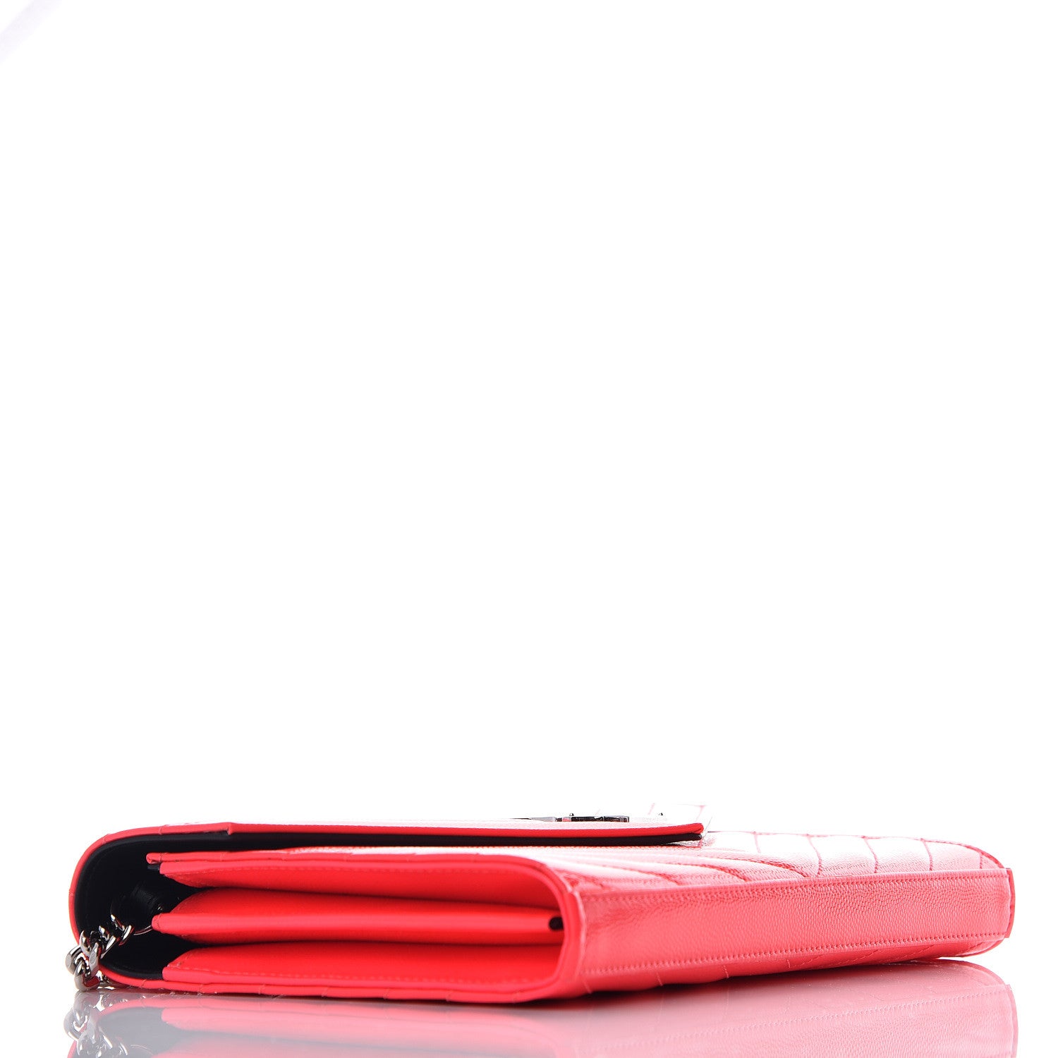 Saint Laurent Patent Grain De Poudre Matelasse Chevron Monogram Chain Wallet Pink 4 of 9