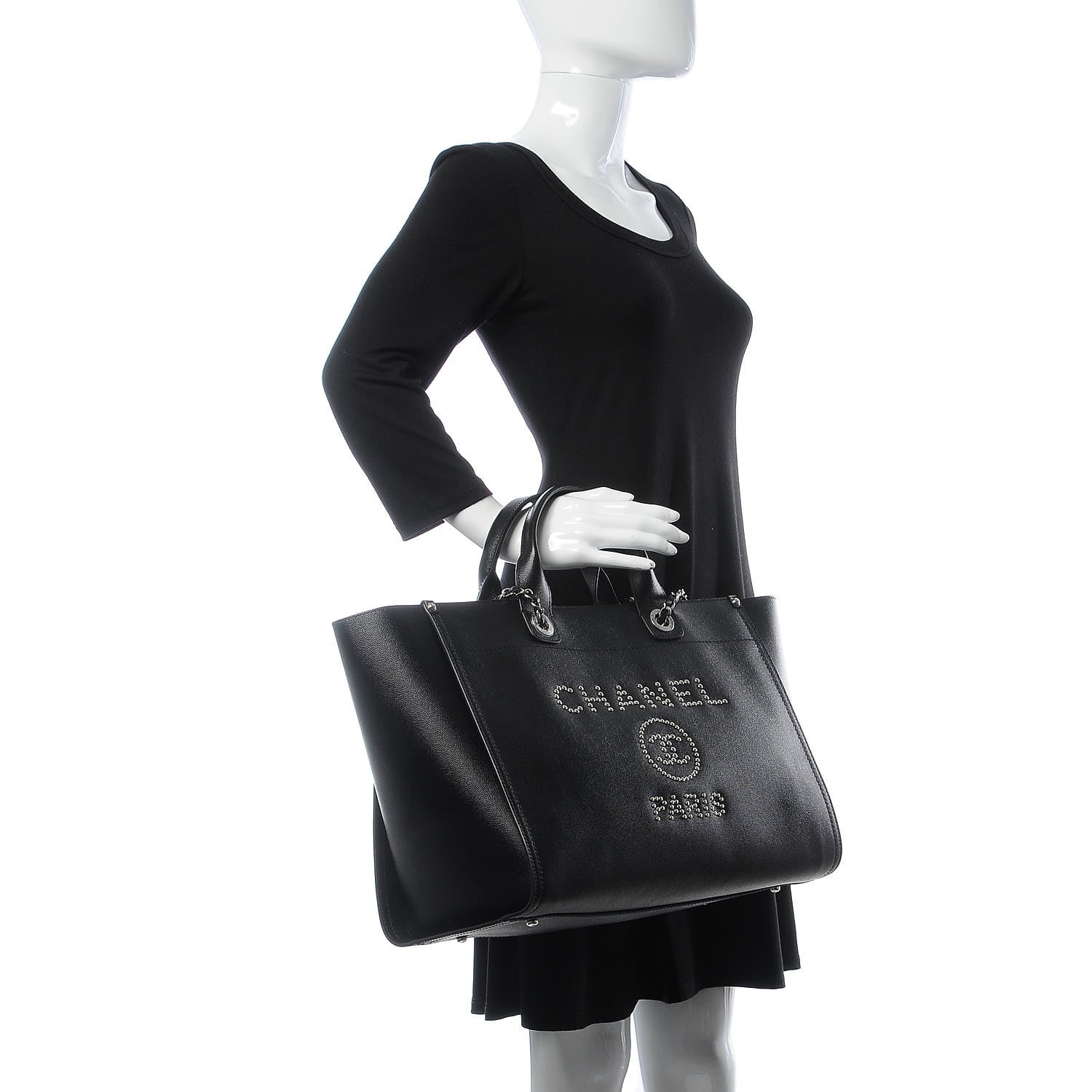 Chanel Caviar Large Studded Deauville Tote Black 3 of 8
