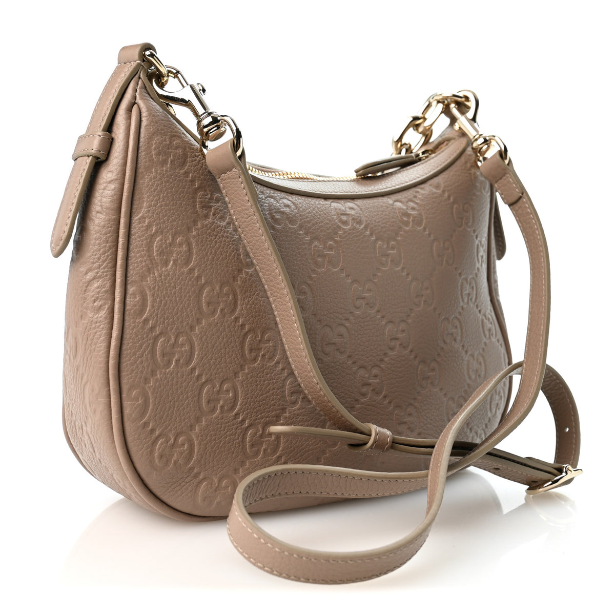 GG Grainy Calfskin Emblem Medium Half Moon Shoulder Bag Taupe