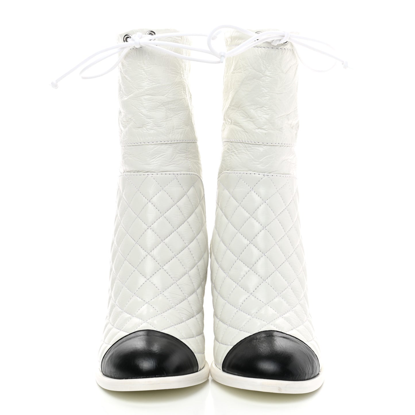 Crumpled Calfskin Quilted Cap Toe Short Boots 37.5 White Black