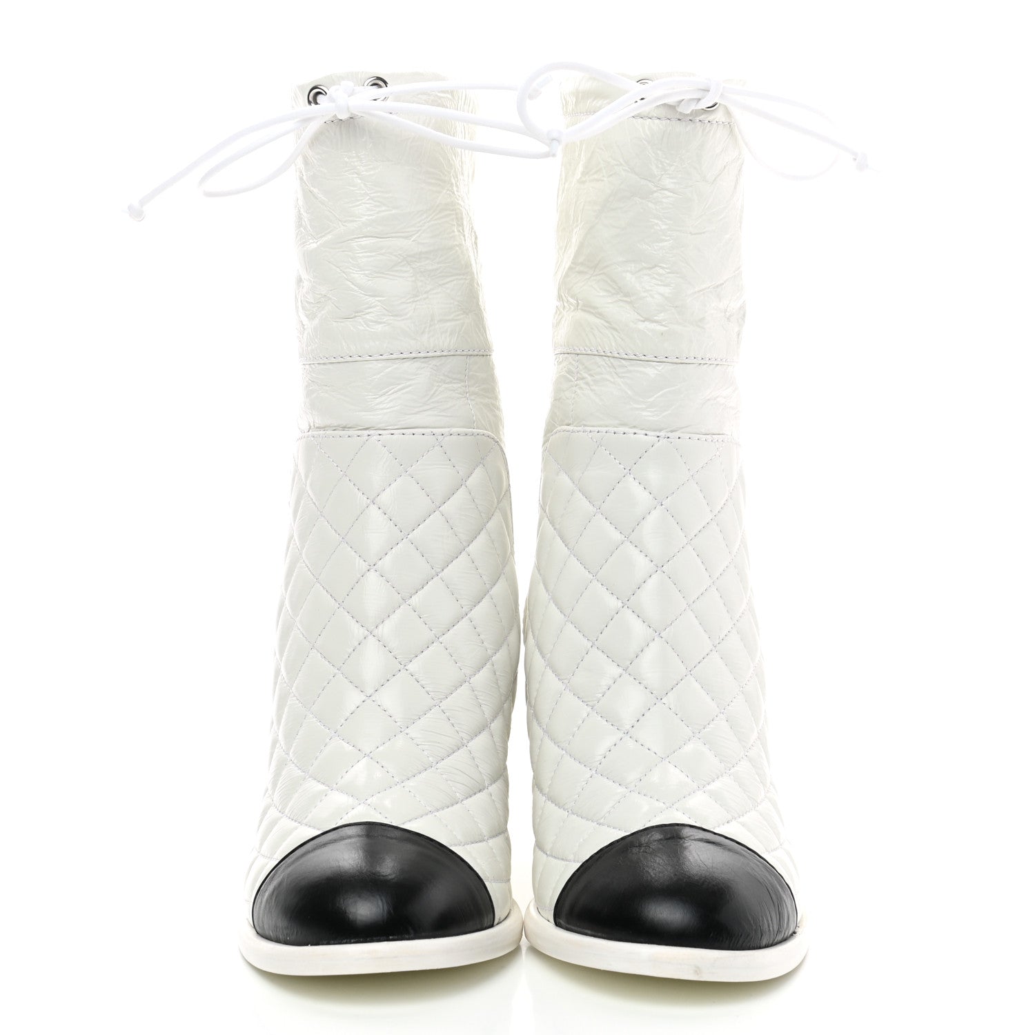 Chanel Crumpled Calfskin Quilted Cap Toe Short Boots 37.5 White Black 2 of 7