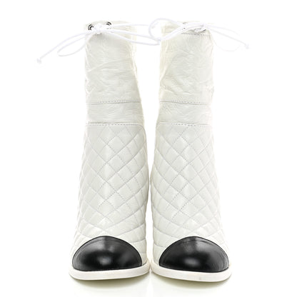 Chanel Crumpled Calfskin Quilted Cap Toe Short Boots 37.5 White Black 2 of 7