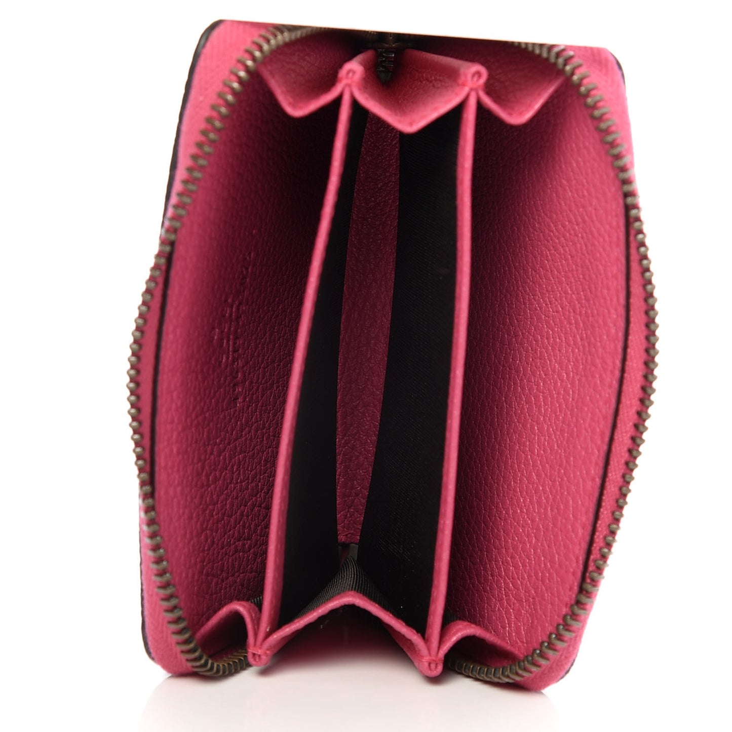 Grained Calfskin Logo Zip Around Card Case Box Pink Green