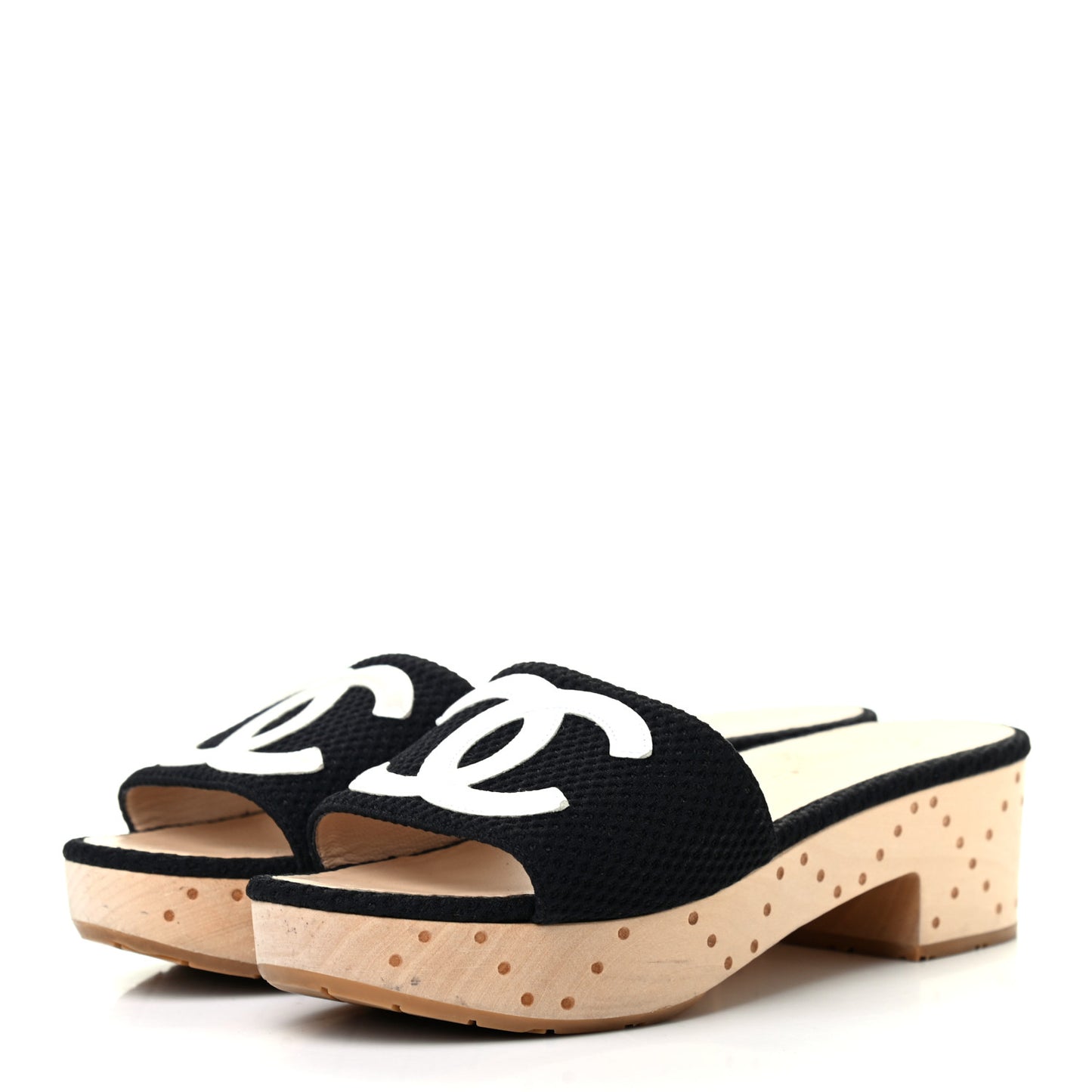 Wood Mesh CC Mules 37 Black