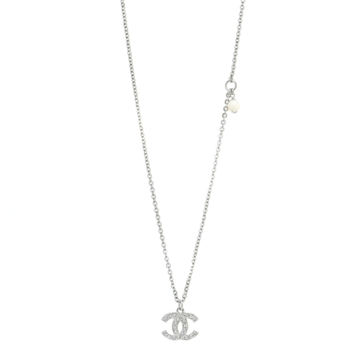 Crystal Pearl CC Pendant Necklace Silver Black