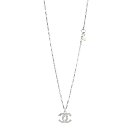 Chanel Crystal Pearl CC Pendant Necklace Silver Black 1 of 5