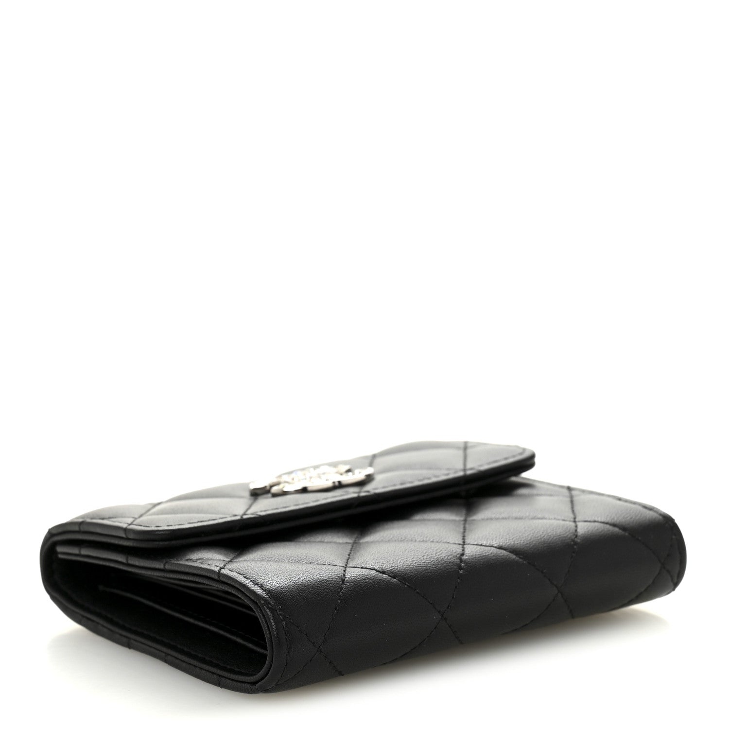 Chanel Lambskin Quilted Baguette Crystal Small Compact Wallet Black 4 of 8