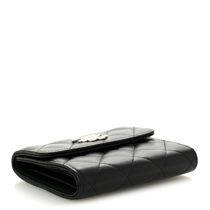 Chanel Lambskin Quilted Baguette Crystal Small Compact Wallet Black 4 of 8