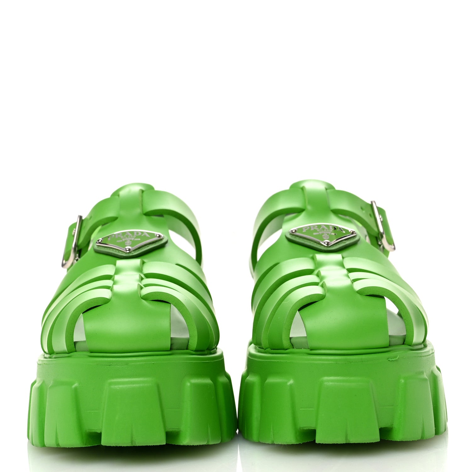 Prada Foam Rubber Metal Triangle Logo Womens Monolith 55mm Cage Sandals 39 Mela 3 of 10