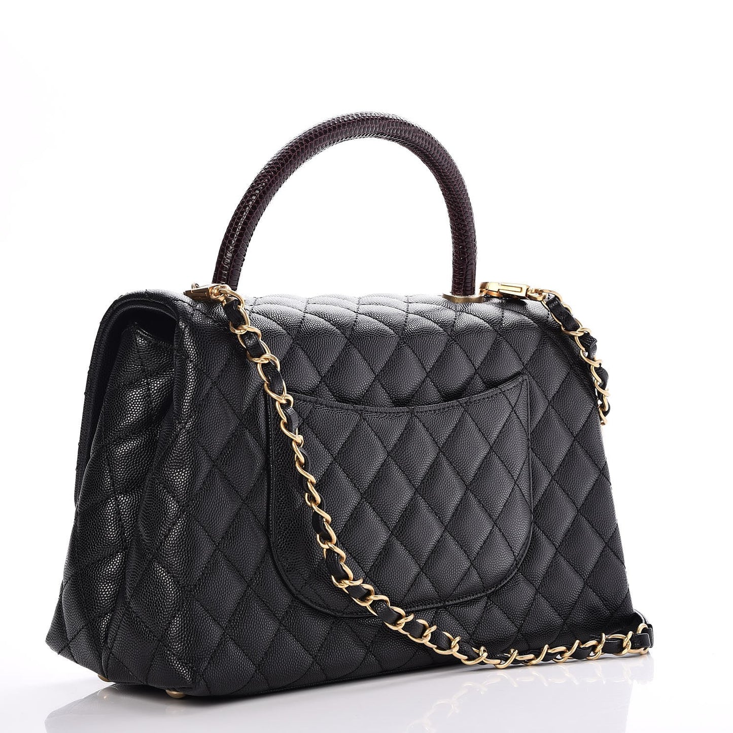 Caviar Lizard Quilted Small Coco Handle Flap Black