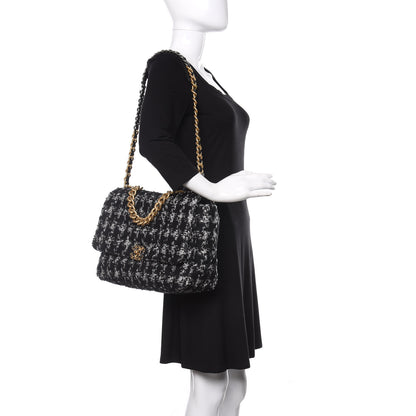 Chanel Tweed Quilted Maxi Chanel 19 Flap Black Silver Ecru 2 of 10