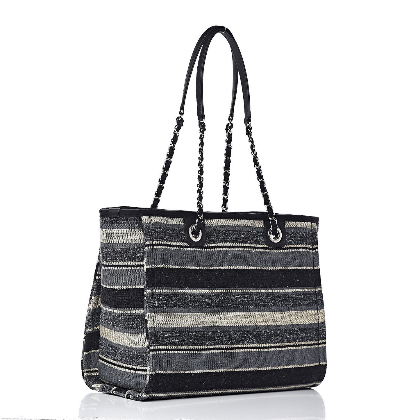 Striped Canvas Small Deauville Tote Dark Grey