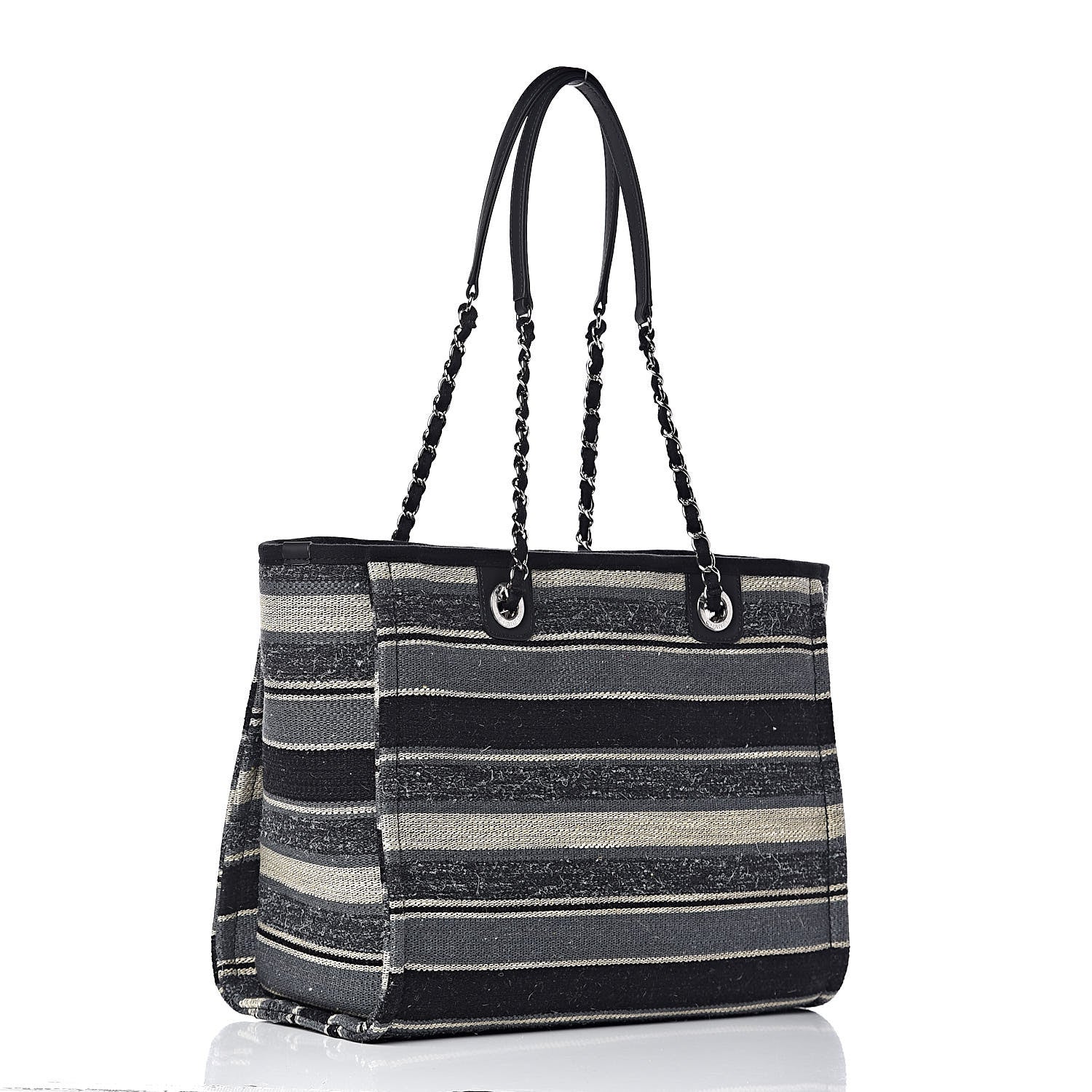 Chanel Striped Canvas Small Deauville Tote Dark Grey 3 of 10