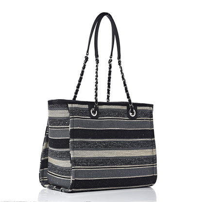 Chanel Striped Canvas Small Deauville Tote Dark Grey 3 of 10