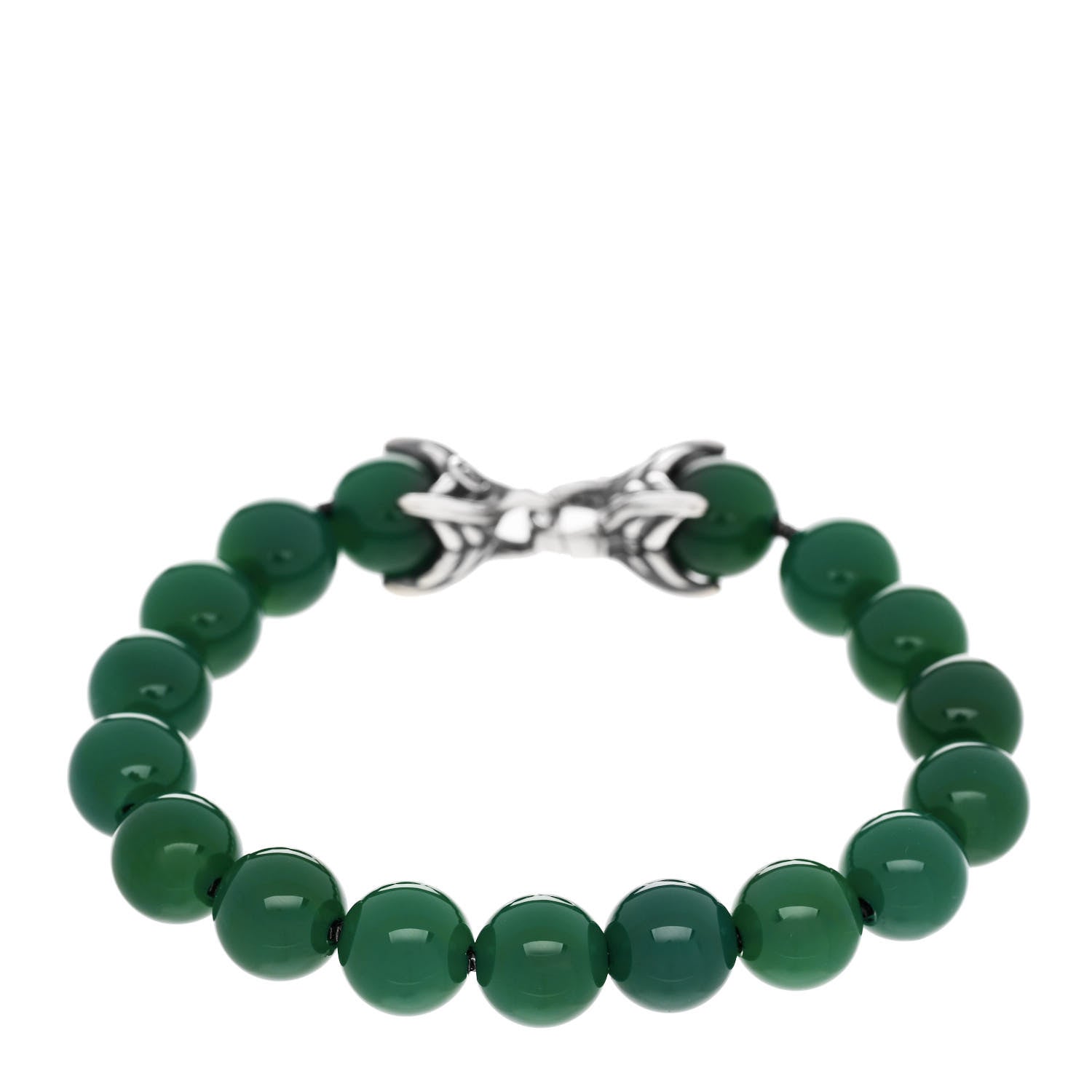 David Yurman Sterling Silver Green Onyx 10mm Spiritual Beads Bracelet 1 of 5