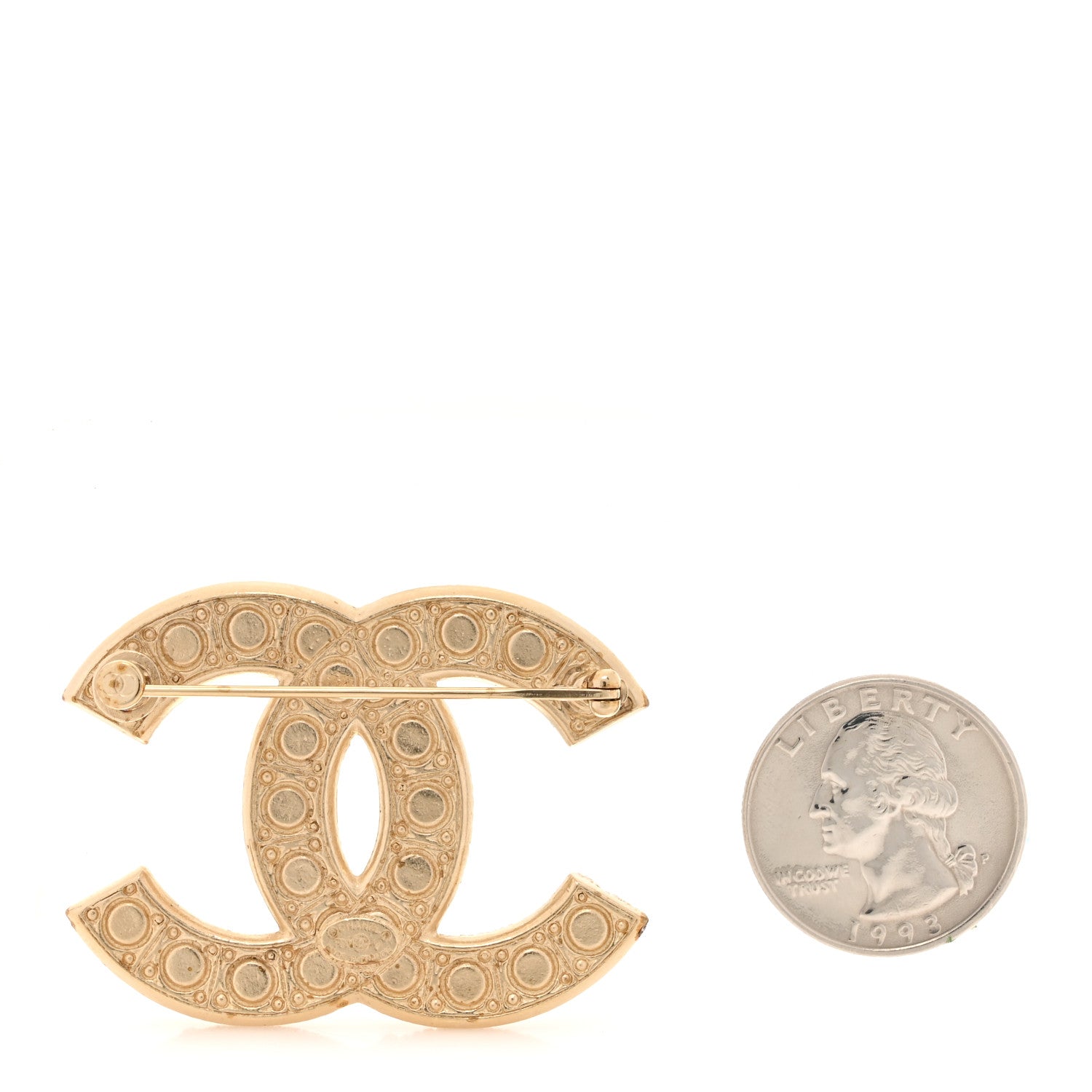 Chanel Metal Crystal Graduated Pearl CC Brooch Gold 2 of 4