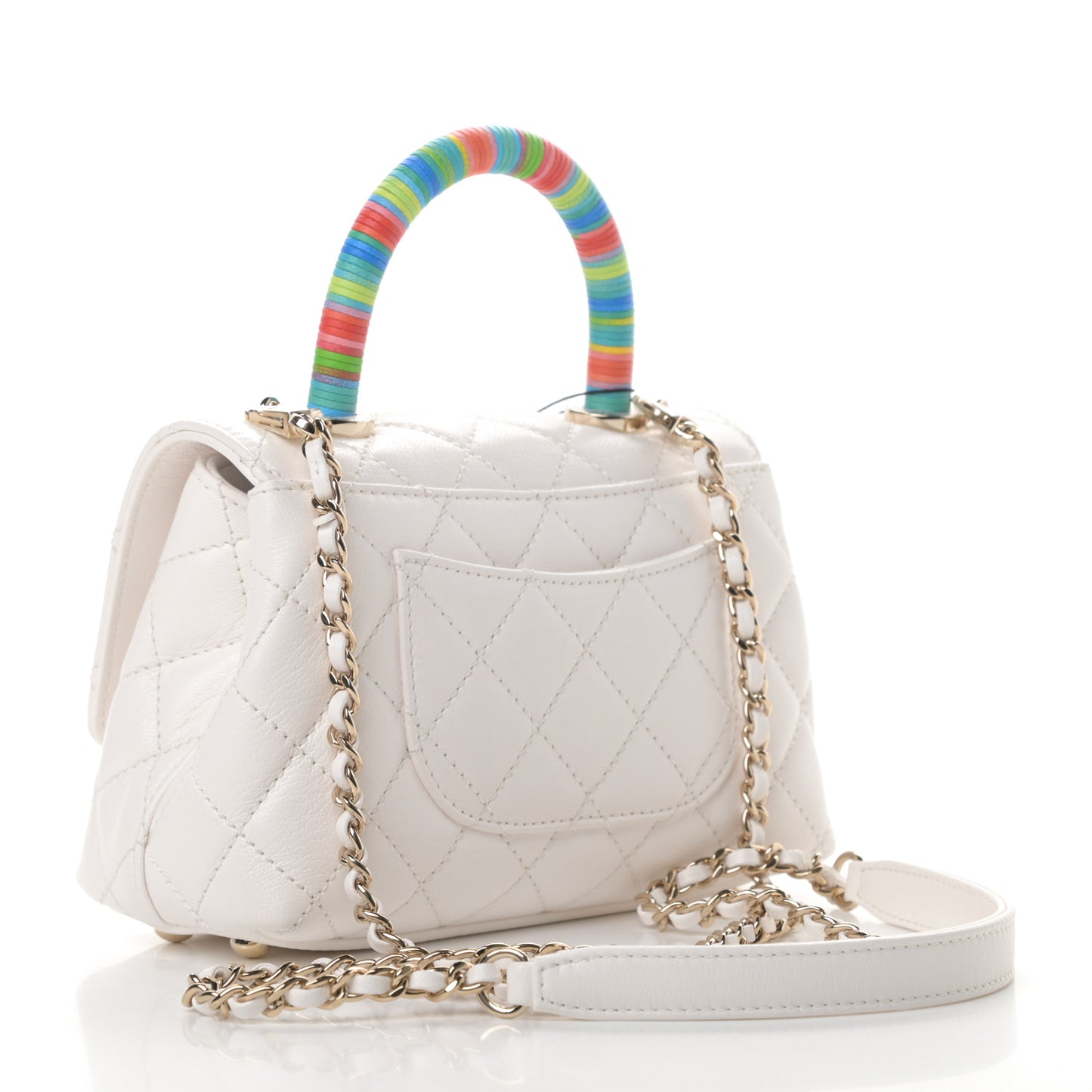 Goatskin Quilted Extra Mini Rainbow Coco Handle Flap White