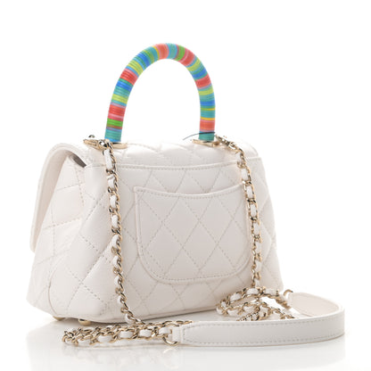 Chanel Goatskin Quilted Extra Mini Rainbow Coco Handle Flap White 3 of 11