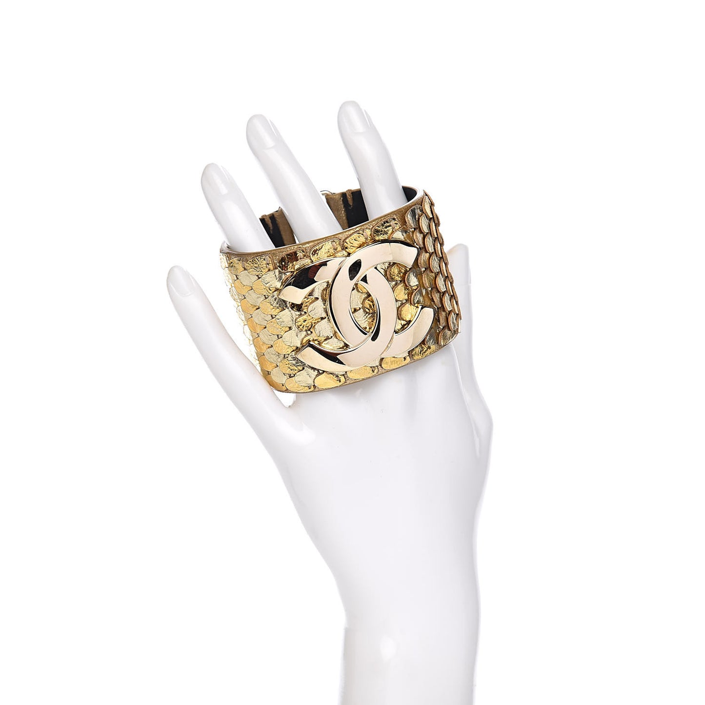 Metallic Goatskin Lambskin Calfskin CC Scales Cuff Gold