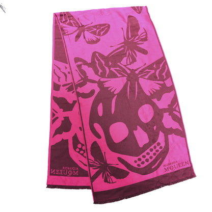 Alexander McQueen Wool Skull Butterfly Stole Scarf Pink 2 of 4