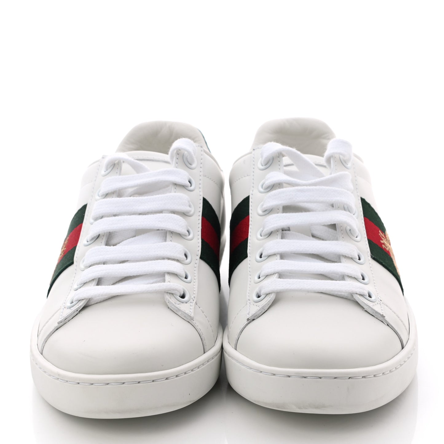 Calfskin Ayers Bee Embroidered Womens Ace Sneakers 35 White Green