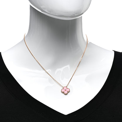 Van Cleef & Arpels 18K Rose Gold Diamond Pink Porcelain Vintage Alhambra Pendant Necklace 2 of 6