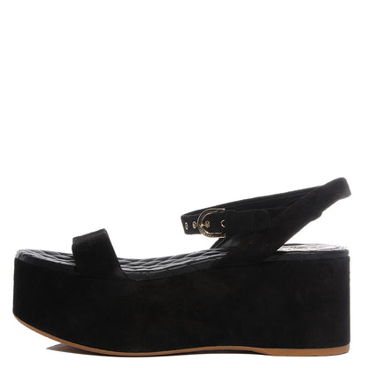 Chanel Suede Calfskin Wedge Sandals 41 Black 1 of 7