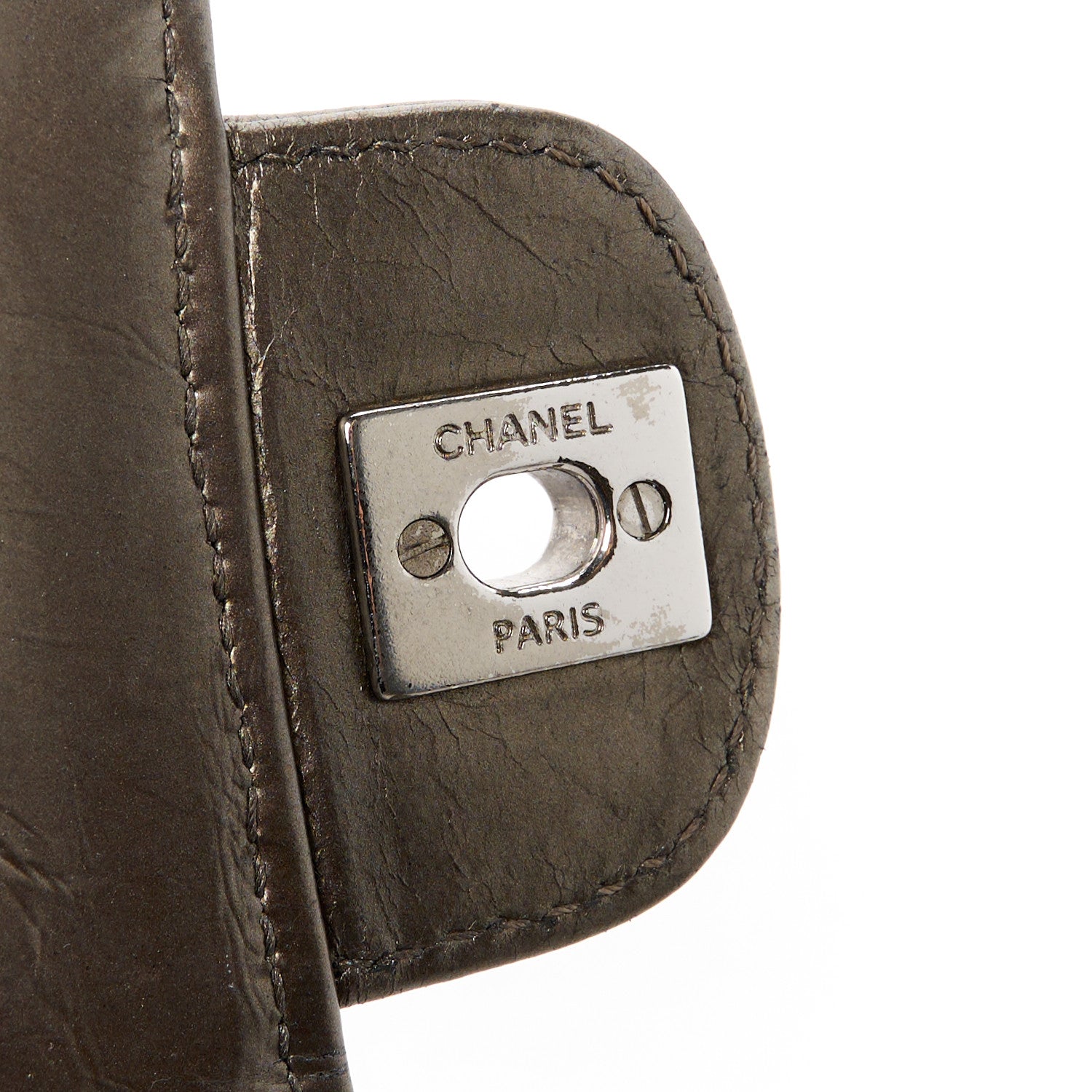 Chanel Metallic Crackled Calfskin Medium Clam's Pocket Flap Dark Silver 7 of 15