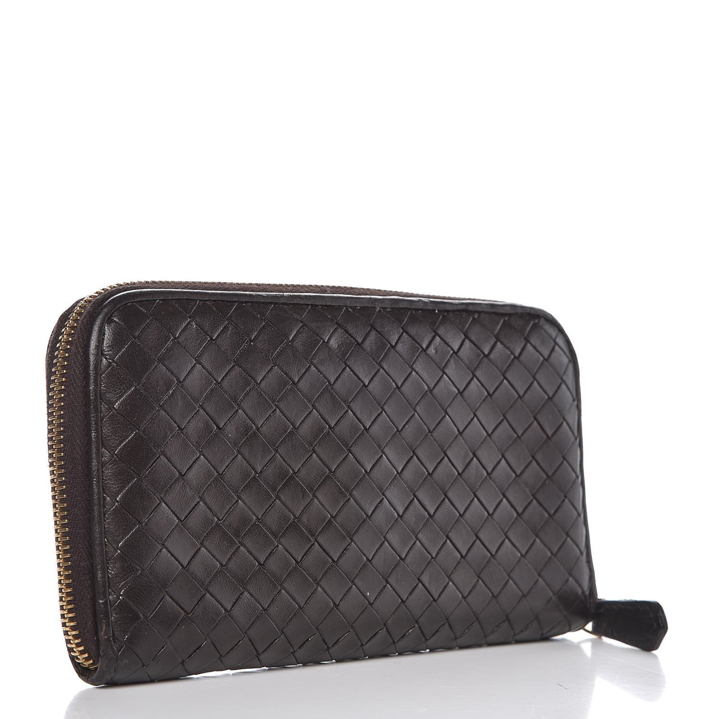 Nappa Intrecciato Zip Around Wallet Ebano